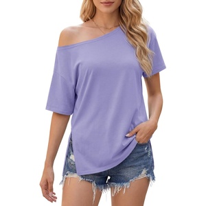 image:imageCicy Bell Womens One Shoulder Tops Summer Short Sleeve Side Split T ShirtsViolet
