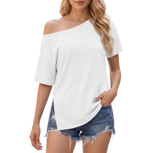 image:imageCicy Bell Womens One Shoulder Tops Summer Short Sleeve Side Split T ShirtsWhite